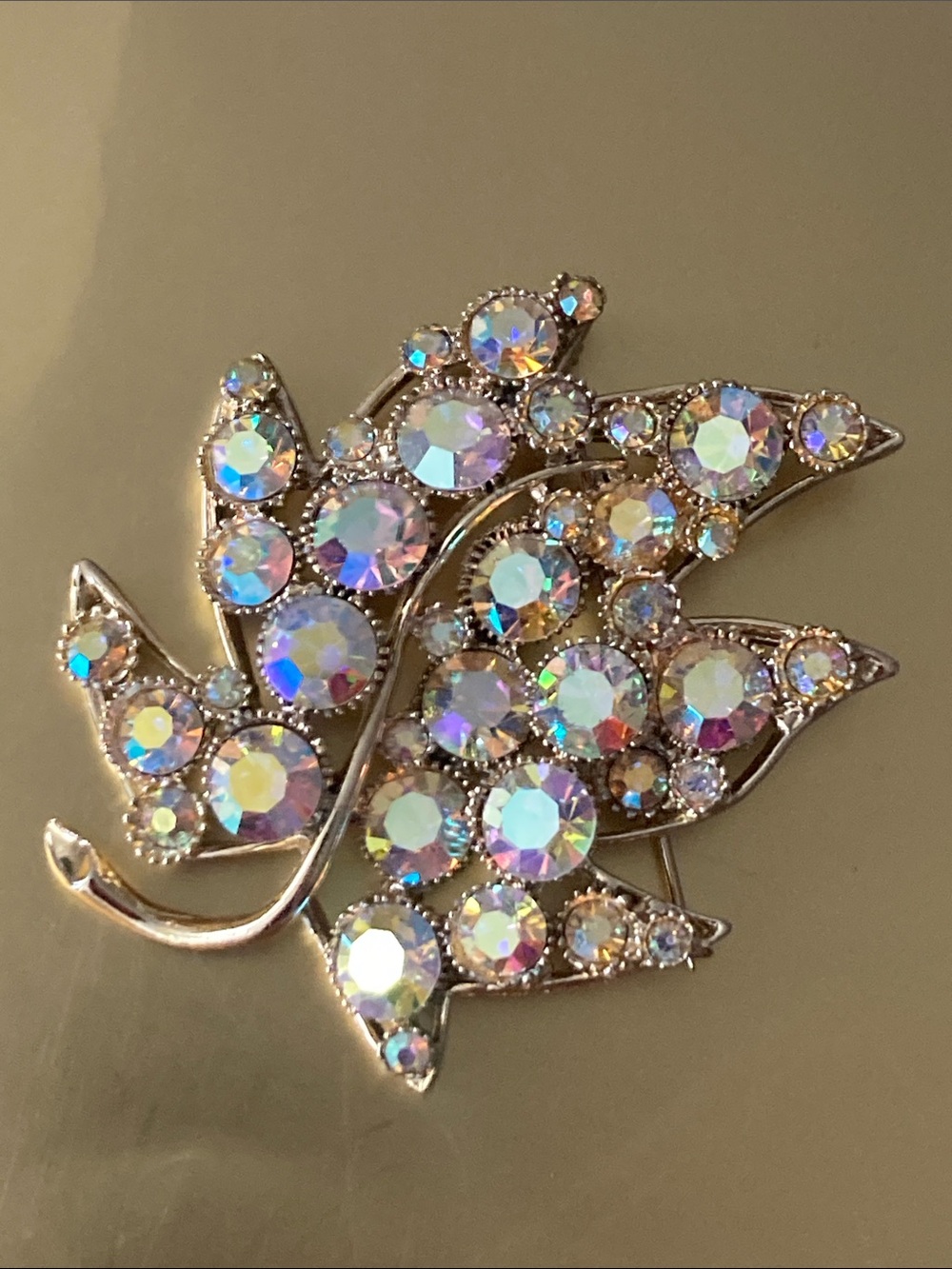 Vintage BSK Rhinestone Leaf Brooch